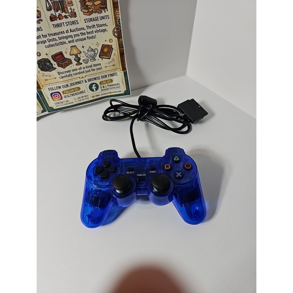PS2 Wired Replacement Controller Transparent Blue For PlayStation 2 Tested Works